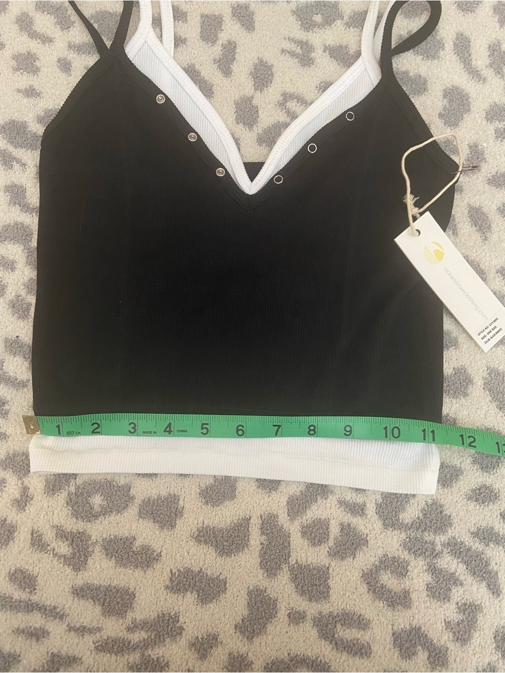 OCEAN DRIVE BLACK AND WHITE LAYERED HENLEY RANK TOP SIZE OS - Picture 6 of 8